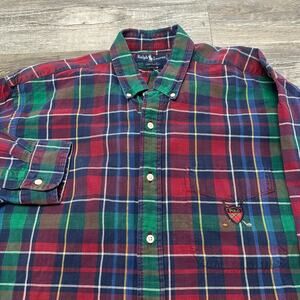 Vintage Y2K Ralph Lauren Mens L Tartan Plaid Button‎ Down Flannel Golf Shirt